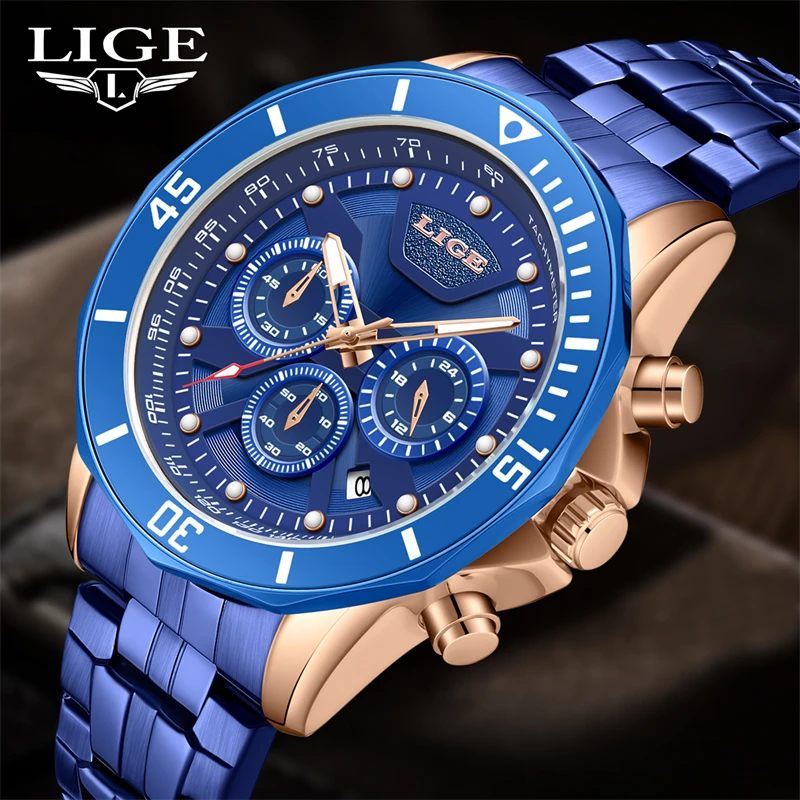 

LIGE Luxury Watch for Men Original High Quality Man Quartz Wristwatches Waterproof Stainless Steel Men's Watches Reloj Hombre