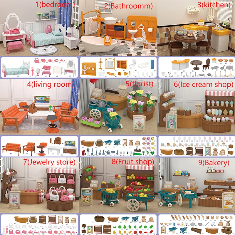 Dollhouse Miniature Furniture Toys for Children, Play House, Móveis de Plástico, Presentes para Meninas, Escala 1:12, 1 Conjunto