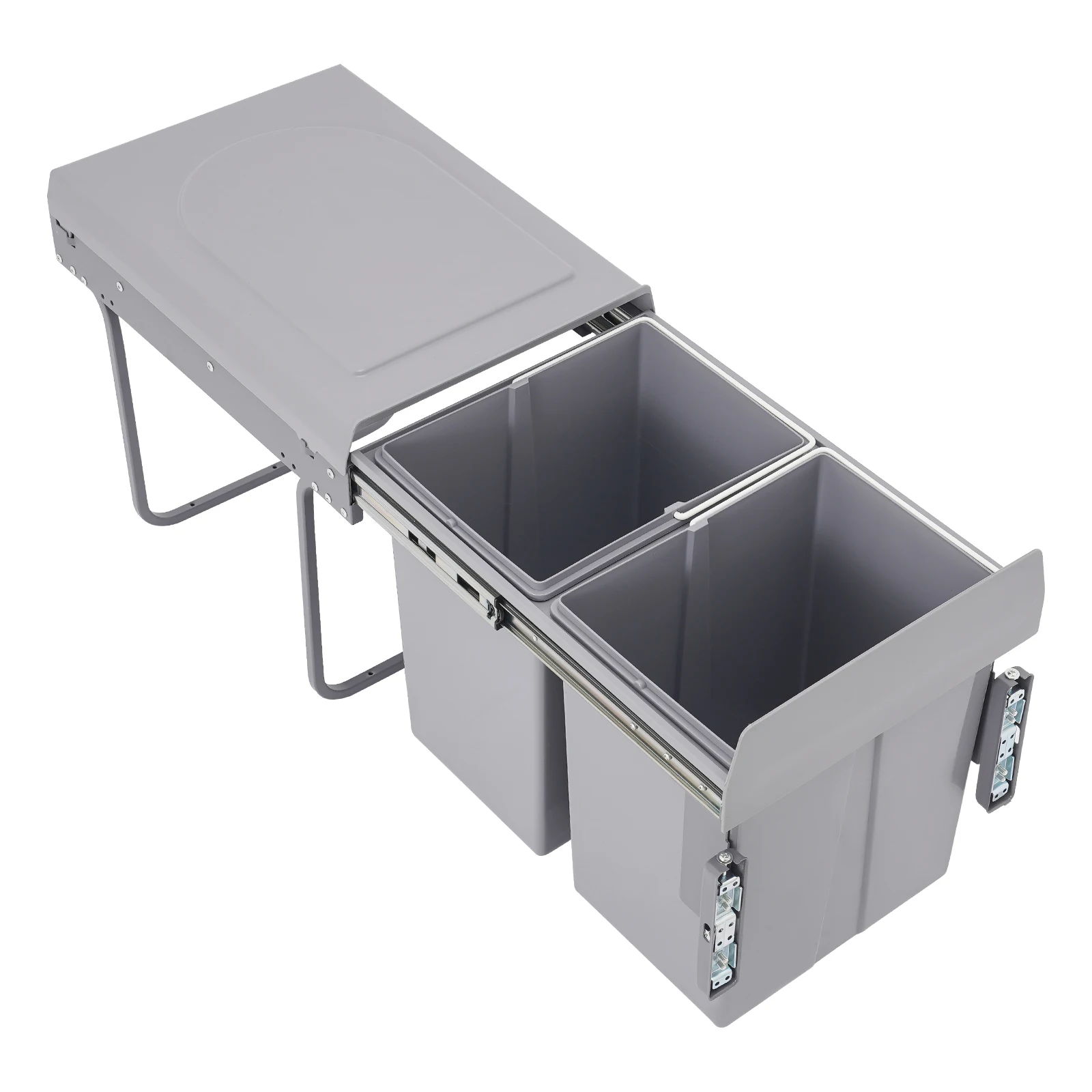 40L Double Pull-Out Recycling Garbage Trash Can Sliding Kitchen Recycle Waste Bin Extendable Rubbish Bin for Homes Restaurants