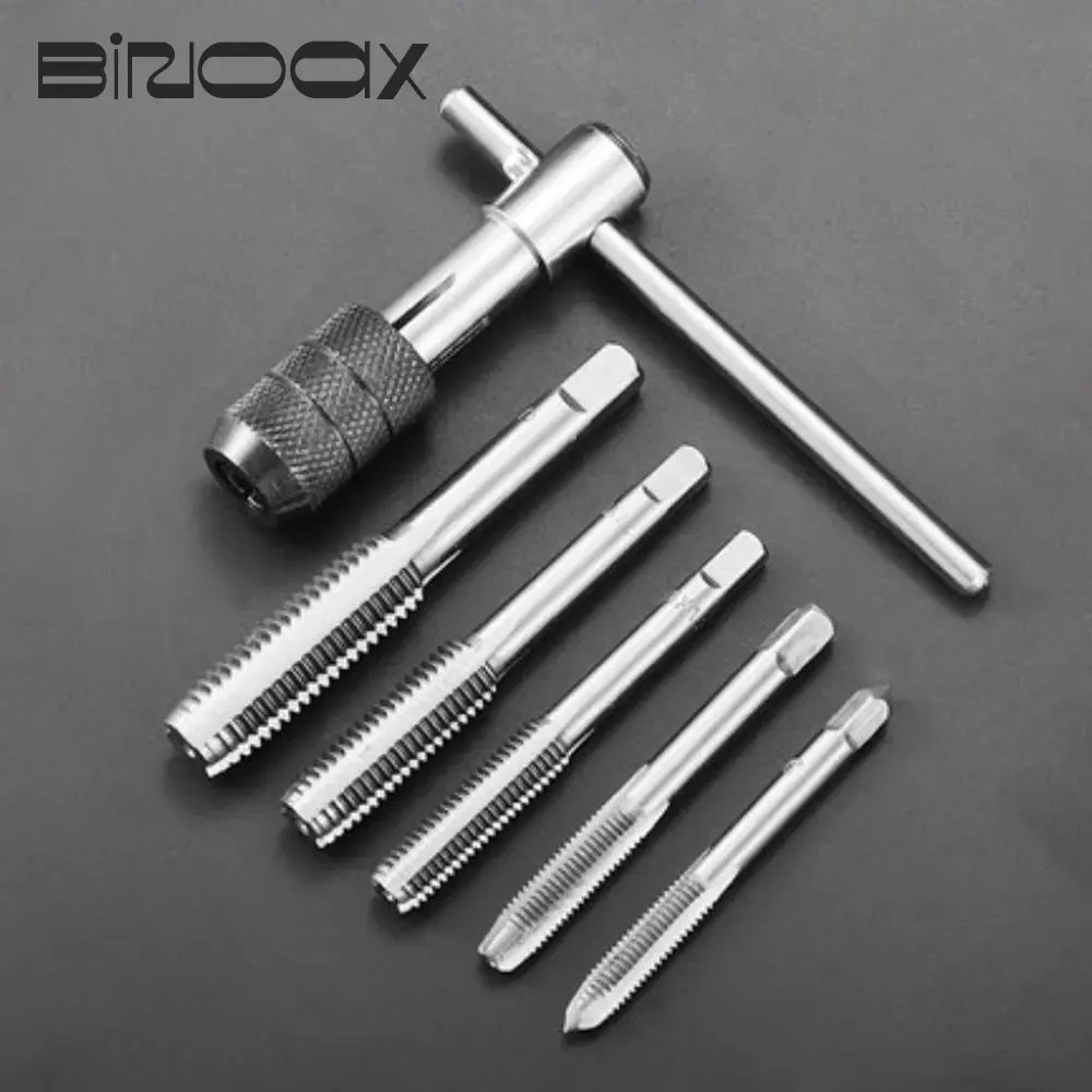 Binoax 6Pcs Metric Thread Tap Drill Machine Screw Thread Plug Tap Drill Set Hand Tools M3 M4 M5 M6 M8 With T-type Wrench