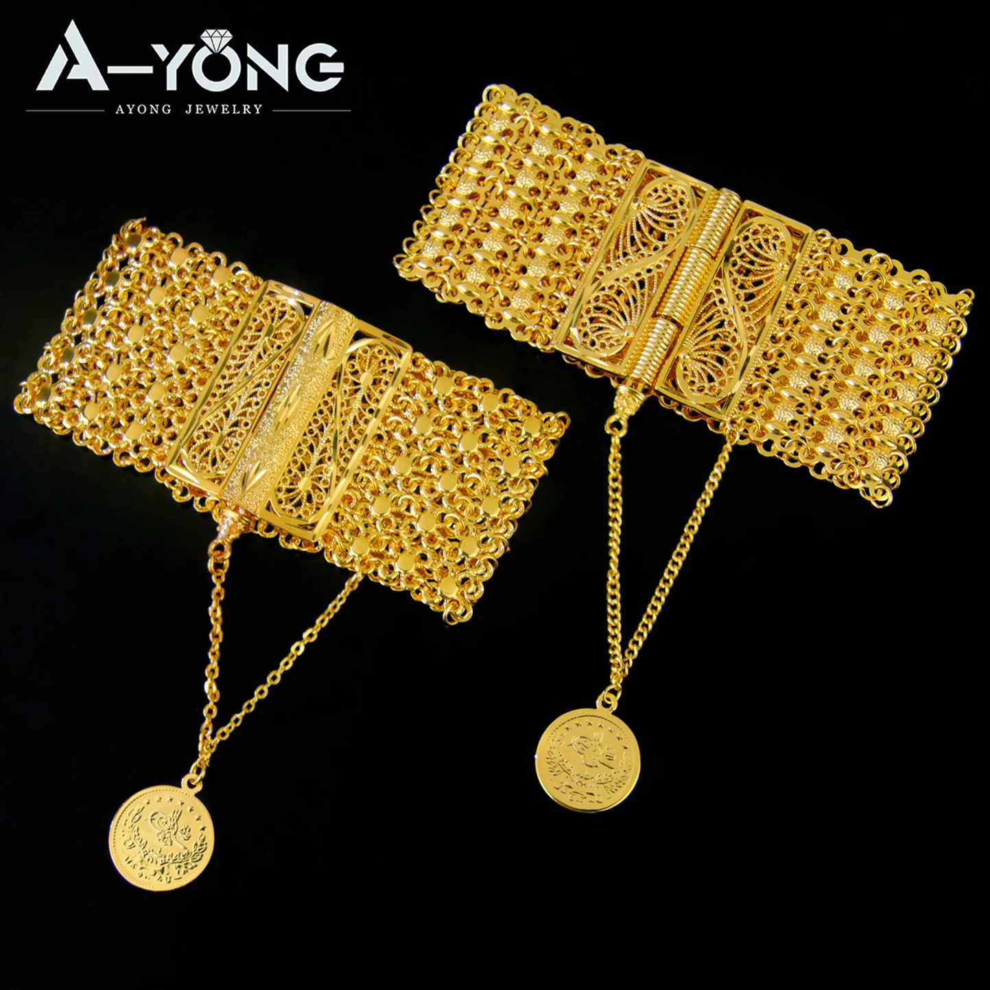 Luxury Algeria Bridal Wedding Cuff Bracelet 21k Gold Plated Nigeria Handmade Hand Chains Pulseras Mujer Turkish Bride Accessory