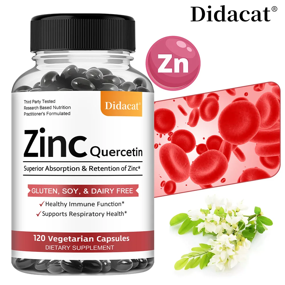 Quercetin & Zinc Vegetarian Capsules, Antioxidant Nutritional Supplement, Supports Cardiovascular, Skin & Respiratory Wellness
