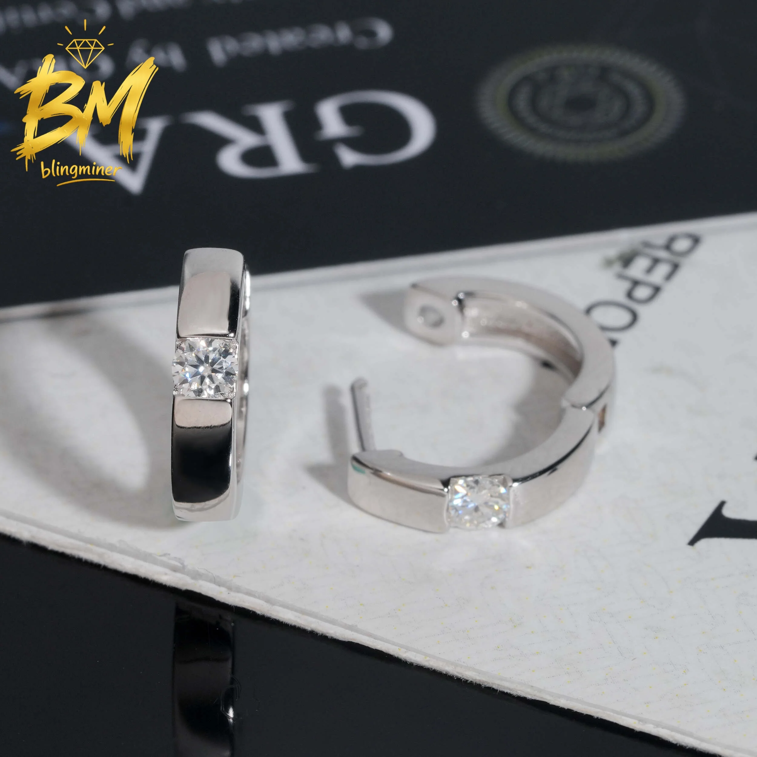 Blingminer High Quality Hoop VVS Moissanite Earrings For Men Women S925 Silver Ear Studs Jewelry Pass Diamonds Tester GRA
