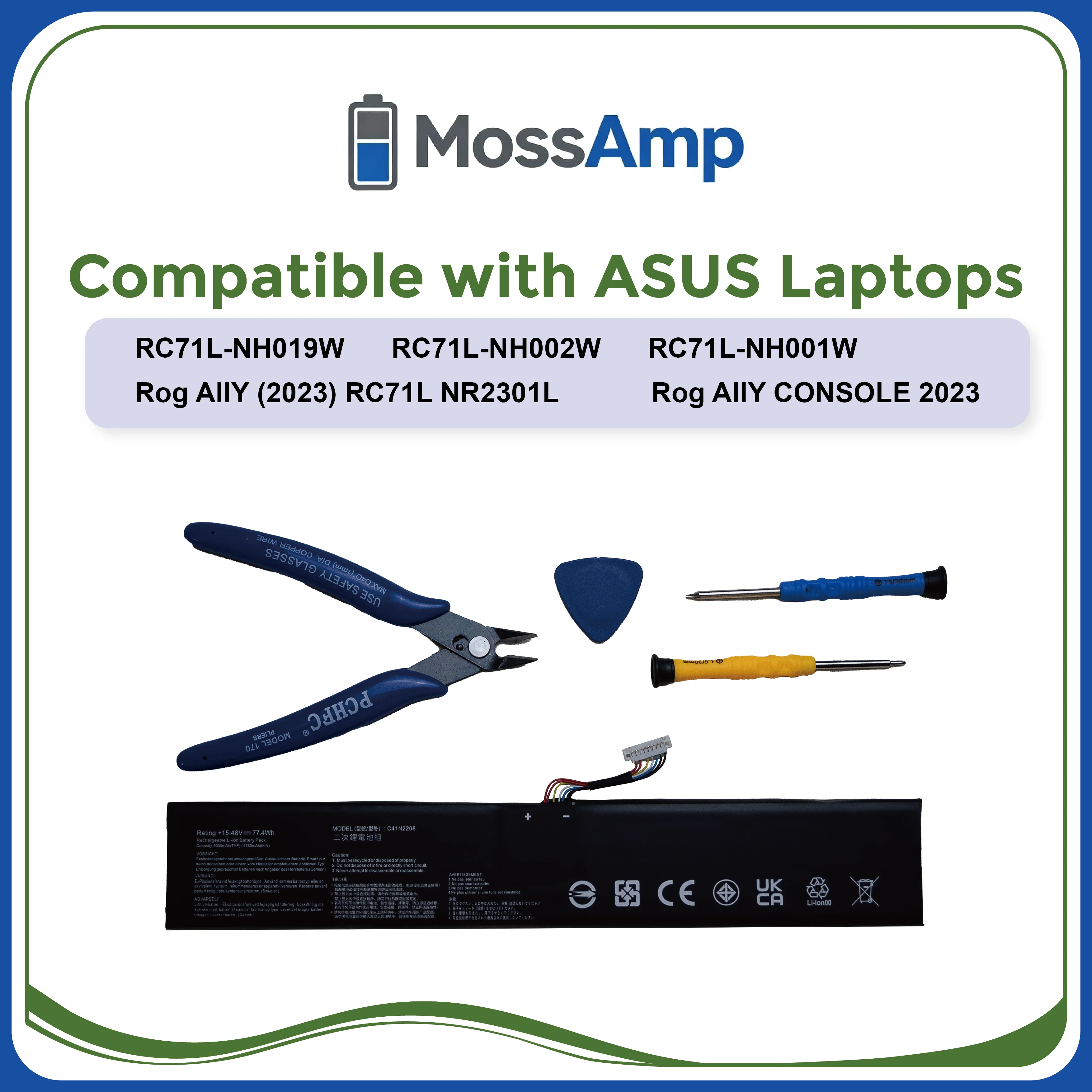 MossAmp 15.48V 77.4WH C41N2208 Laptop Battery for ROG Ally Zephyrus RC71L NR2301L G14 GA401 G15 GA502 0B200-04200