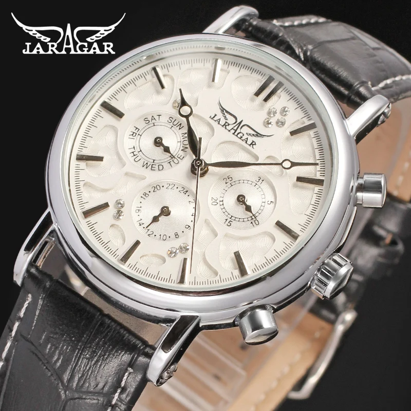 2024 JARAGAR Luxury Diamond Replica Multifunctional Automatic Man Watches Leather Elegant Mechanical Waterproof Male Wrist Clock