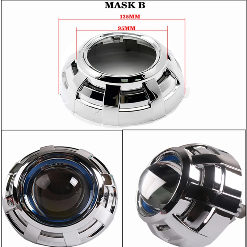 3 inch Chrome Bi LED Projector Lens Shrouds Mask Shell Silver For H4 H7 9005 9006 Decorate HID LED Projector Lens Universal