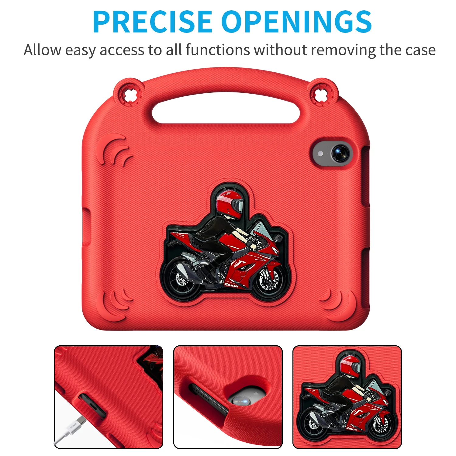 حافظة أطفال لجهاز iPad mini 7 6 8.3 بوصة A2995 mini 5 4 3 2 1 7.9 بوصة A2124 EVA غطاء لوحي مقاوم للصدمات مع حامل دراجة نارية أنيق