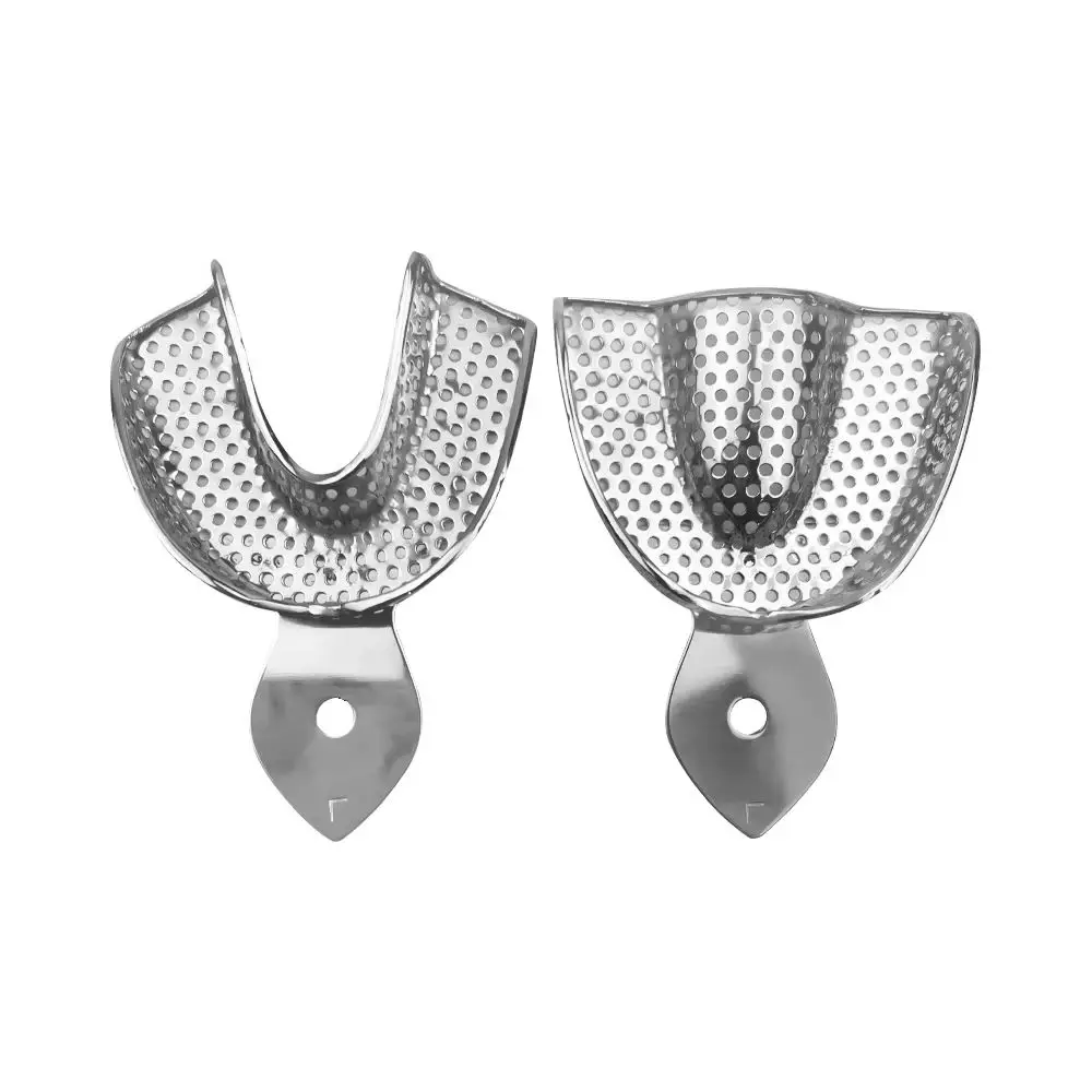 2pcs/Set Dental Impression Trays | Stainless Steel Upper & Lower Arch Set | Autoclavable Metal Orthodontic Tray for Dentistry