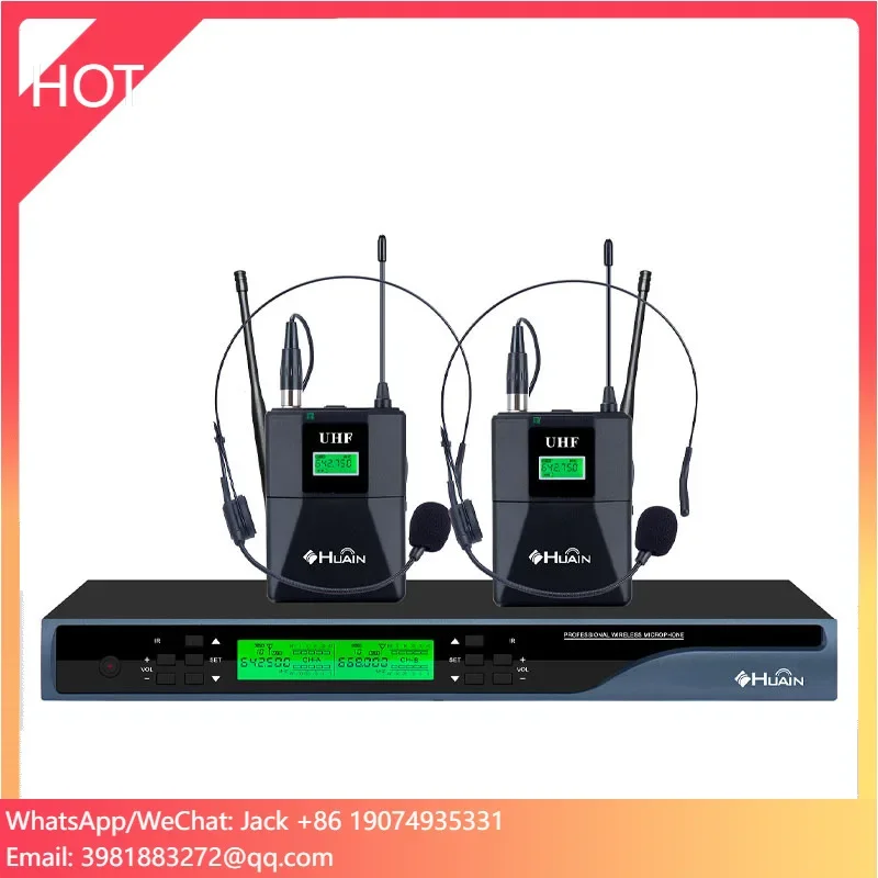 

OEM UHF 2 Channel Wireless Headset Microphone System For Speech Singing Theatre