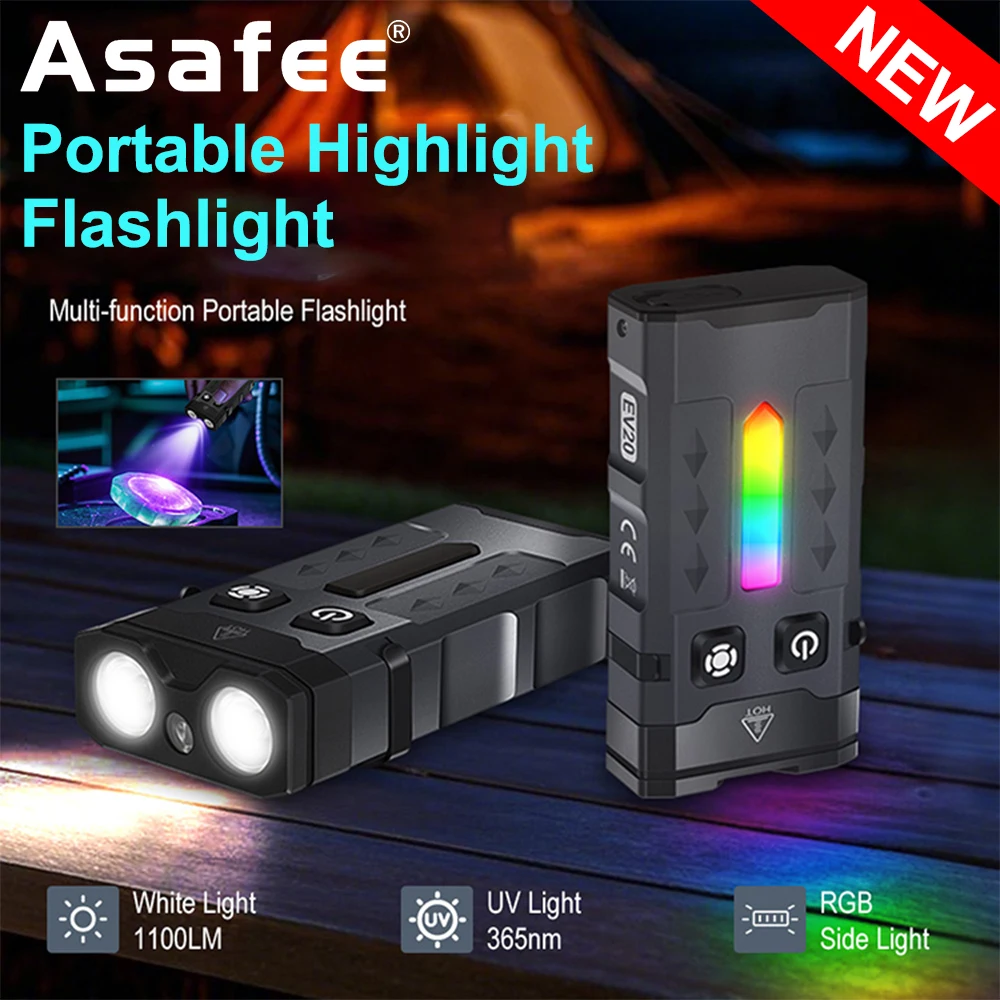 

Amanfire светодиодный уличный яркий фонарик IP66 EV20 портативный брелок белый фиолетовый лазер 1100LM свет мини горный кемпинг