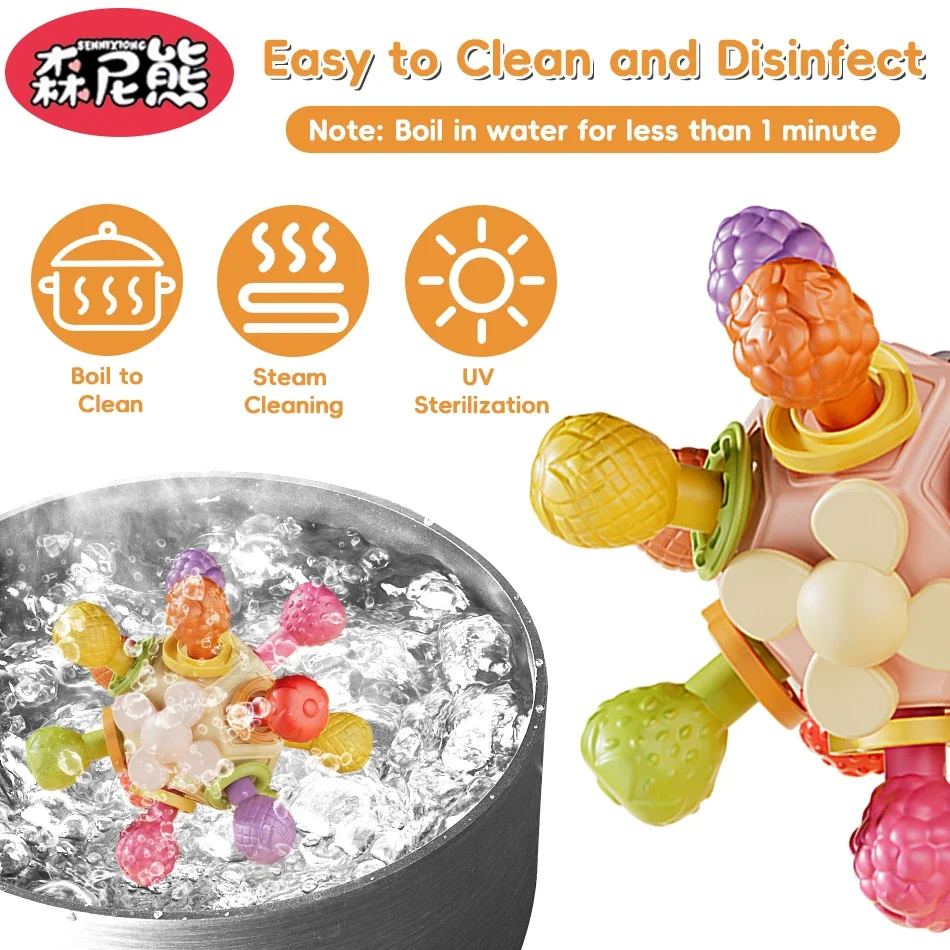 SENNIXIONG 베이비 맨해튼 그립볼 유아용 치발기 씹는 치발기 감각 발달 장난감 (조기 교육 및 치아 발달 완화)