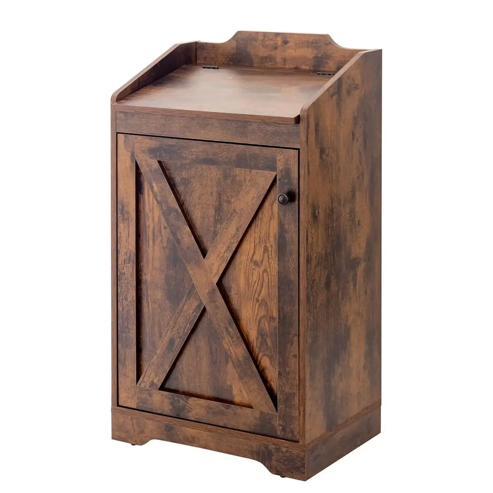 

13 Gallons Trash Can Cabinet, Wooden Trash Bin Cabinet Hidden reestanding Dog Proo Garbage Can Cabinet with Lid or Kitchen (Rust