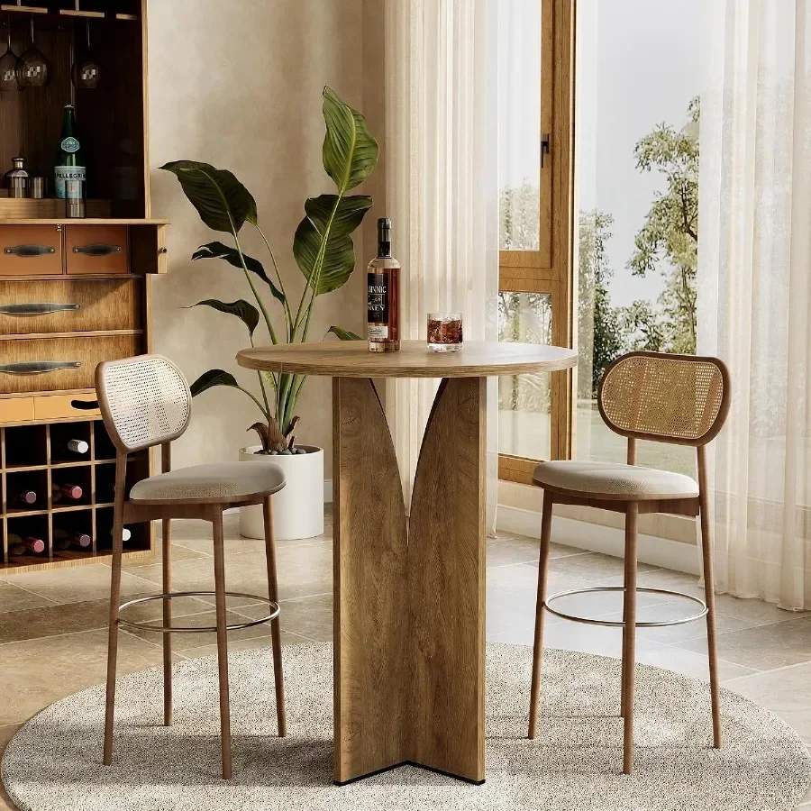 Round Bar Table, 31.5 Inches Counter Height Cocktail Table, Wooden High Top Home Bar Unit for Pub, Bistro, Home, Kitchen, Dinin