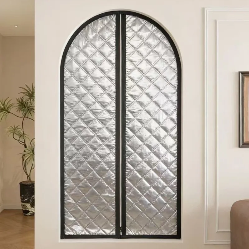 Arched Window Blackout Curtain Thermal Insulated Zipper Door Cover for Winter Warm Energy Saving Home Decor