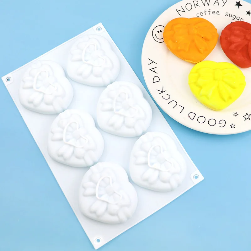 6 Bow Love Silicone Cake Mold, Aromatherapy Plaster Mould DIY Hand Tool XG1252