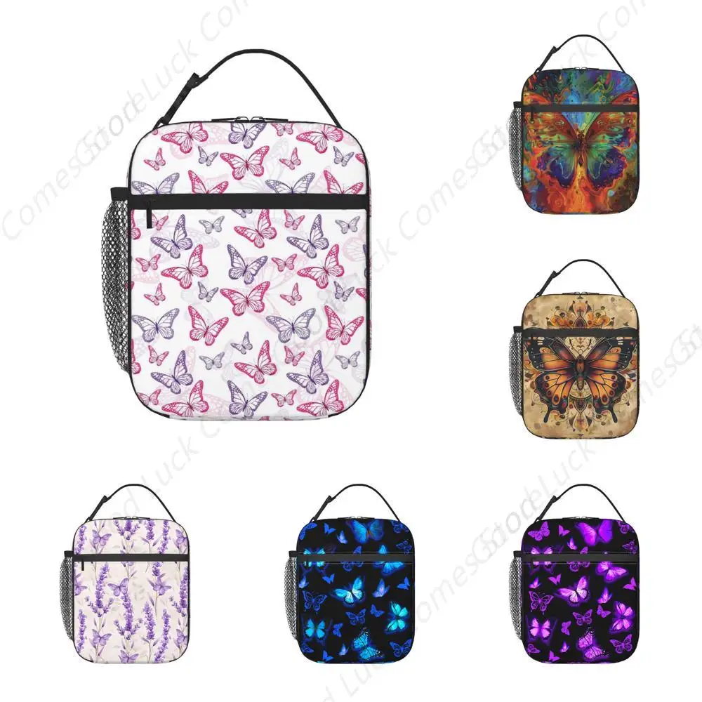 Butterfly Insulated Lunch Bag,Kids Lunch Box For Girls Boys Teen,Kid Lunch Box Containers Cooler Bag With Front Pocket For Women