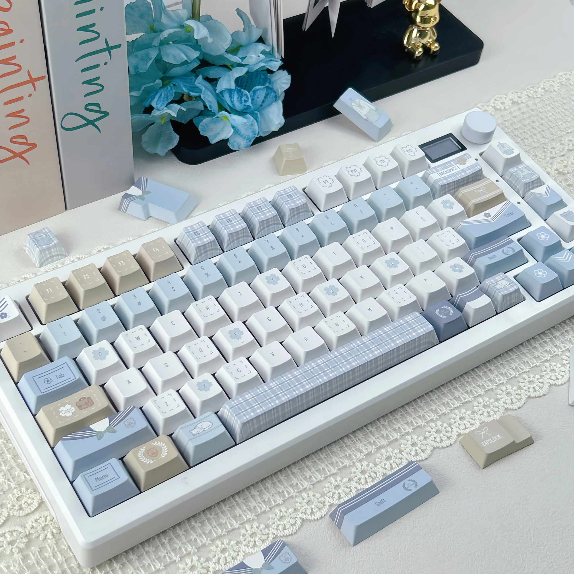 MAIMOOO Simple Light Blue Keycap PBT Cherry Profile Sailor Uniform Aesthetic Japanese JK Style Keycaps for Mechanical Keyboard