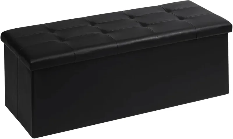 

PINPLUS Folding Storage Ottoman Bench, Faux Leather Long Storage Chest with Tray, Shoes Bench, Footrest Seat, Blanket