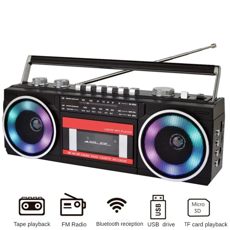 Retro Portable Cassette Tape Radio Boombox USB AM FM SW Multiband Recorder U Disk Tape Inter-Recording Mp3 Audio Cassette Player