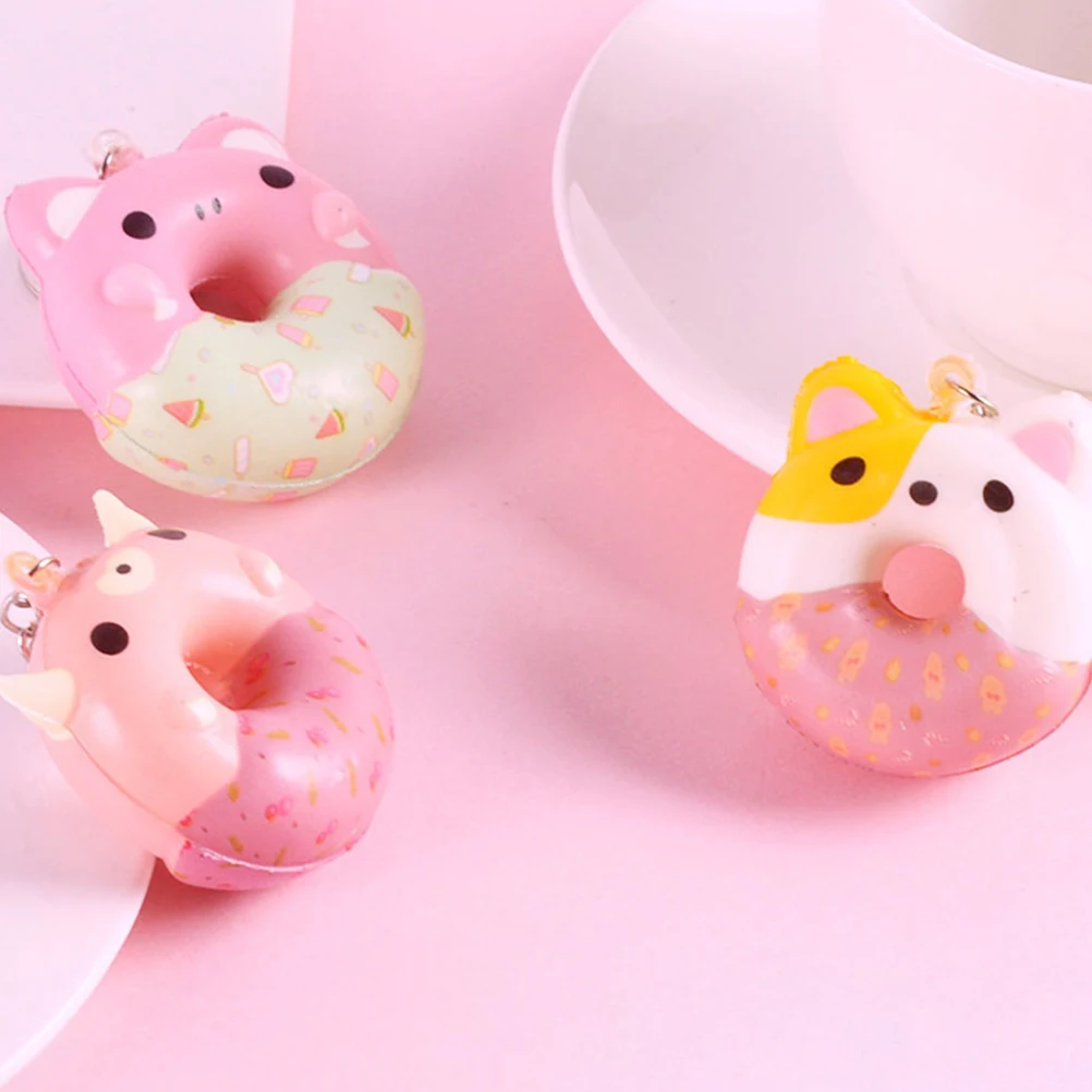 

6 Pcs Simulated Donut Keychains Soft PU Creative Bag Pendants Christmas Gifts Lightweight Keyring Decorations Cartoon Appearance