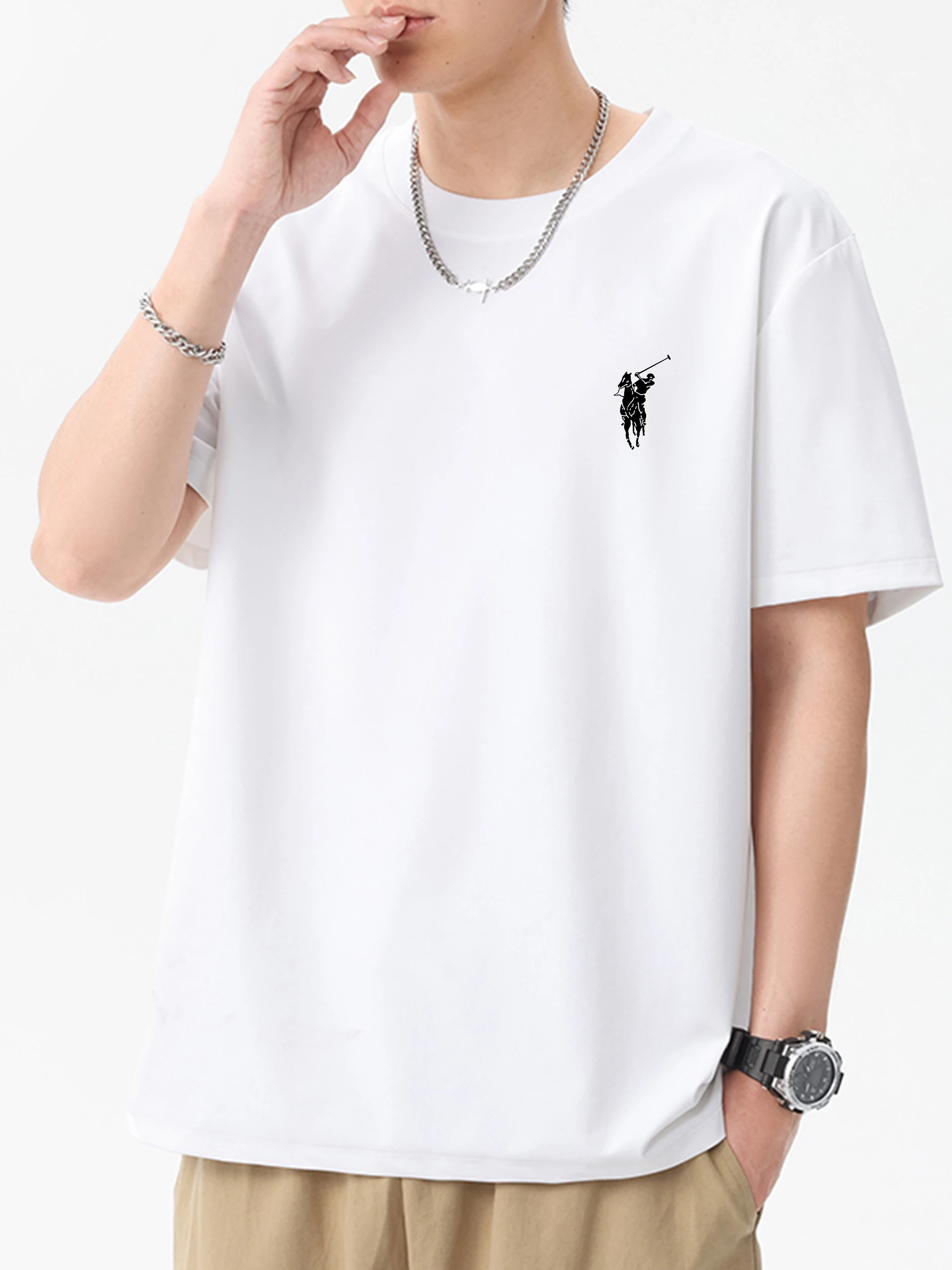 أزياء العلامة التجارية الرجال الكلاسيكية شعار الطباعة الملابس عارضة قصيرة الأكمام تي شيرت ارتداء اليومي تنوعا طاقم الرقبة أعلى تنفس المحملة #3