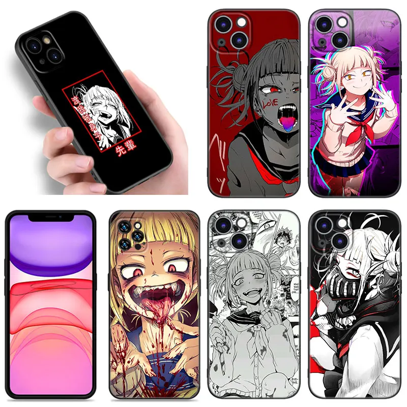 Anime Himiko Toga Waifu Black Silicone Phone Case For Apple iPhone 12 13 Mini 11 14 15 16 Pro Max 7 8 Plus Shell Cover