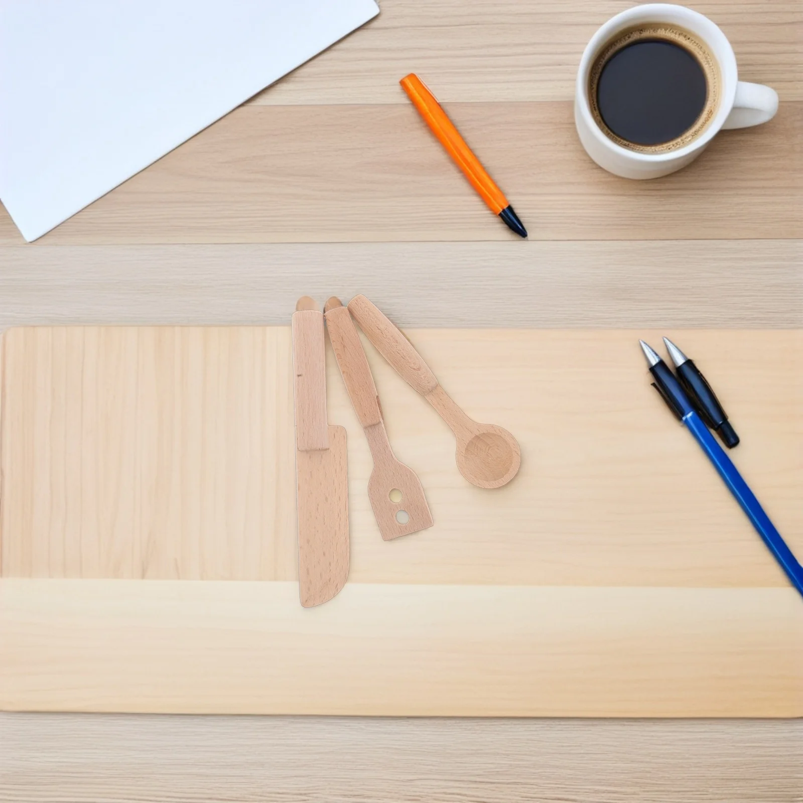 3Pcs Wooden Kids Kitchen Cooking Utensils Set Realistic Food Spoon Knife Baking Accessories for Toddlers Pretend Play Kitchen