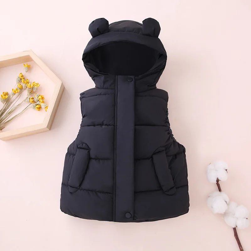 2-6 Years Autumn Winter Boys Vest Keep Warm Solid Color Sleeveless Waistcoat Hooded Zipper Girls Vest Birthday Gift Kids Clothes