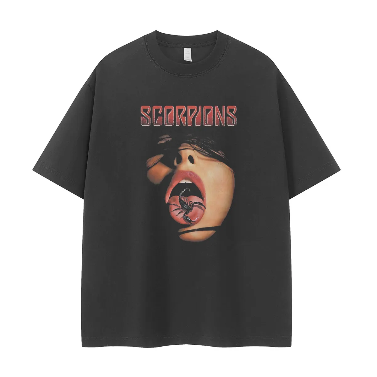 Scorpion Band Retro American Street Hip Hop Subcultural Dark VTG Shoulder-Sleeved Rock T-Shirt