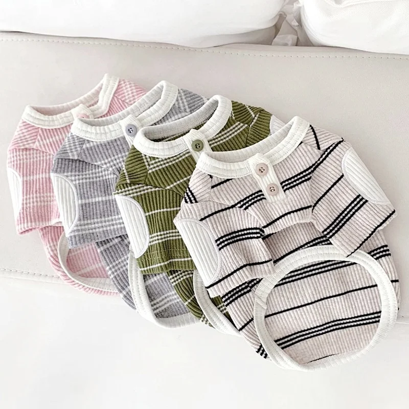 Spring Dog Striped Shirt Luxury Dog Clothes Cute Bear Print Puppy Pullovers Breathable Cat Shirt Soft Pet Vest Chihuahua Clothes