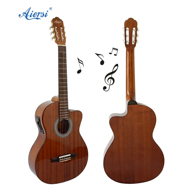 

Aiersi Handmade 39-inch Solid Wood Body Vintage Nylon String Semi-Hollow Body Electric Guitar