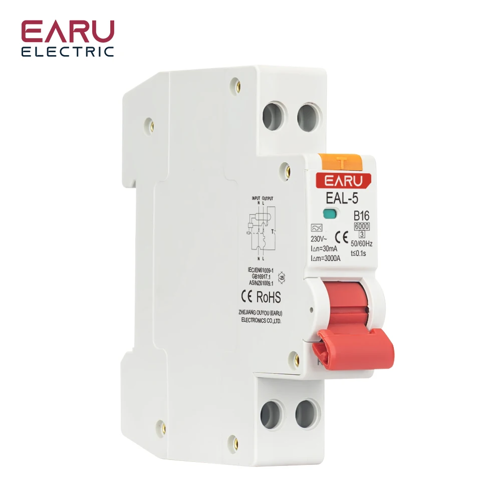 RCBO Typ A Fehlerstrom-Leistungsschalter 1P+N 2P 6A 10A 16A 20A 32A 40A Kurve C/B Überstrom-Leckageschutz 30mA