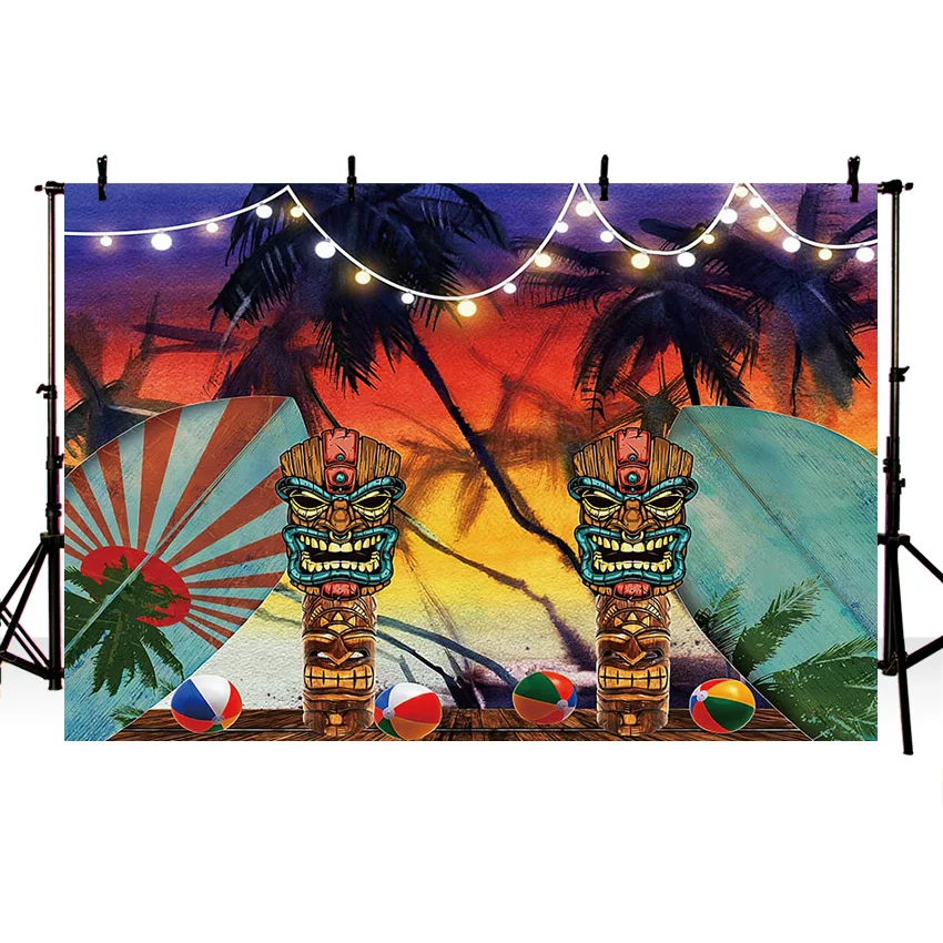 Mehofond Summer Surf Totem Backdrop For Photography Sun Light Coconut Tree Background Kids Holiday Birthday Party Studio Photo