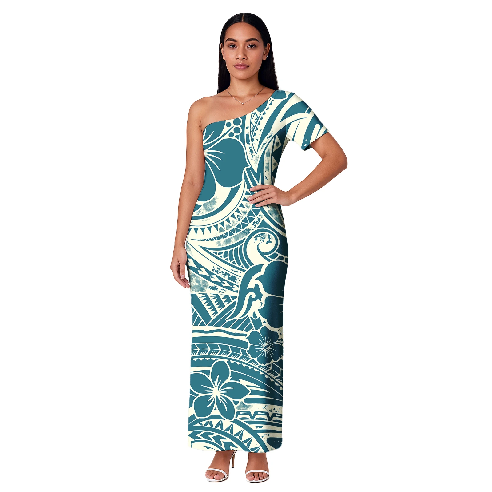 ร้อนขายเกาะสไตล์สุภาพสตรีชุดPolynesian Tribal Midiชุดลําลองผู้หญิงElegant Plusขนาดชุดสตรี