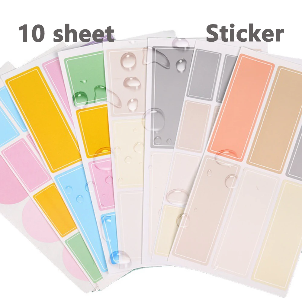 

10Sheets Paper Label Self-adhesive Sticky Writing Sticker Colorful Label for Classification Writable Name Blank Note DIY Label