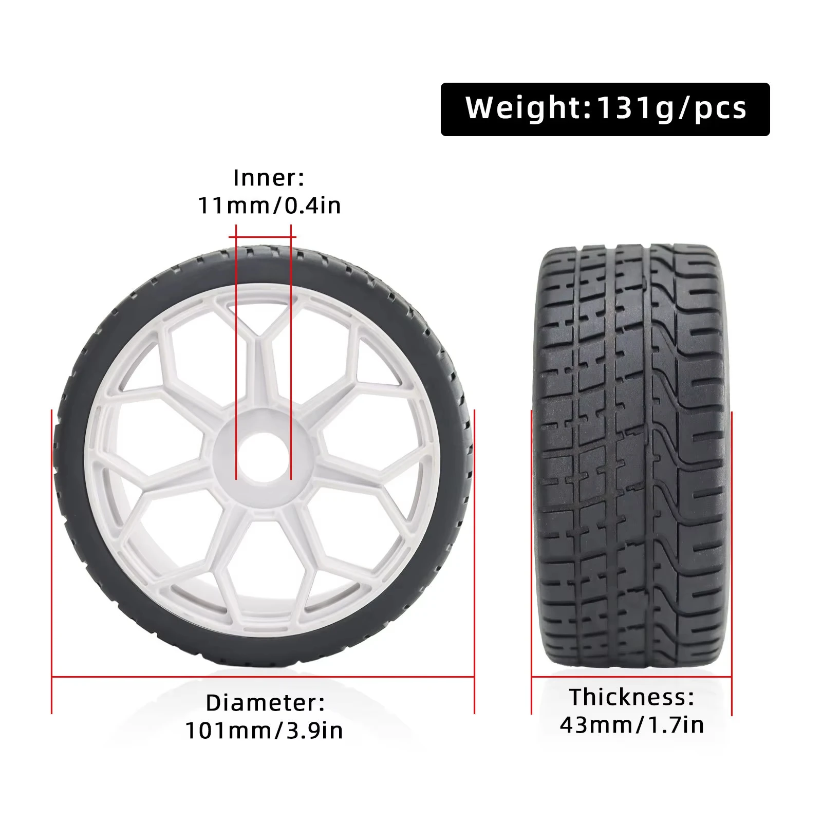 4PCS 101*43mm RC Wheel Hubs & Tires 17mm Hex for 1/7 ARRMA Infraction Mojave Limitless 6S 8S BLX Upgrade Parts