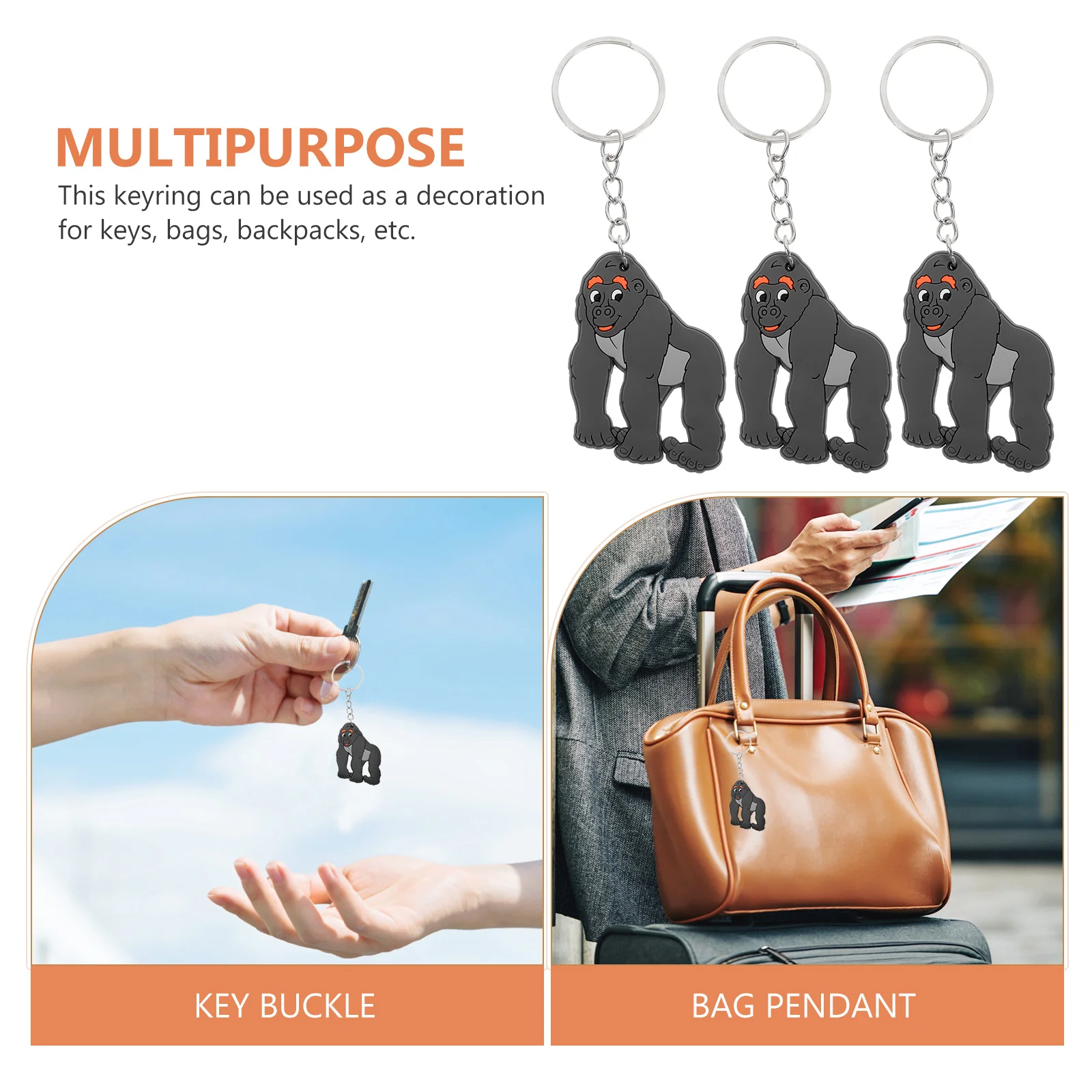 

12pcs Gorilla Keychain Jungle Animal Cartoon Keychains Decorative Reliable Material Birthday Party Favor Child Wildlife Gifts