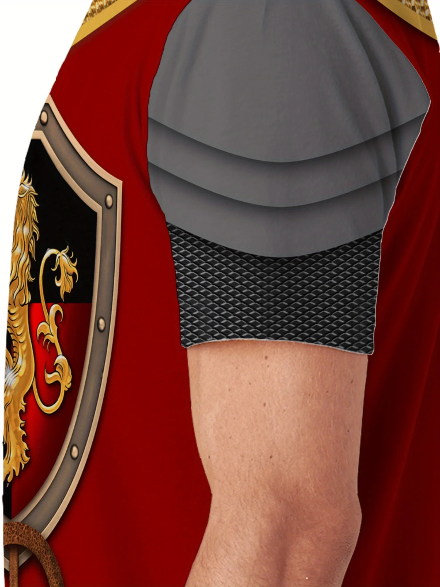 Men'S Vibrant European Knight Armor 3D Print T-Shirt - Lion Shield Design, Casual Sports Round Neck, Loose Fit, Polyester