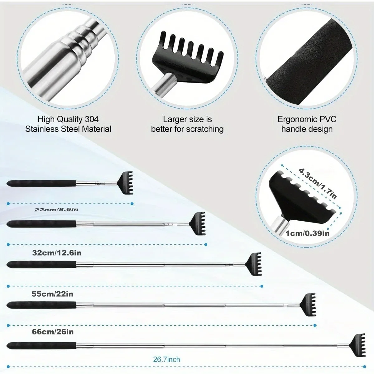 Black Telescopic Back Scratcher,  Portable Extendable Stainless Steel  Scratchers for Men Women ，Mothers Gifts，Gifts For Men，Gif