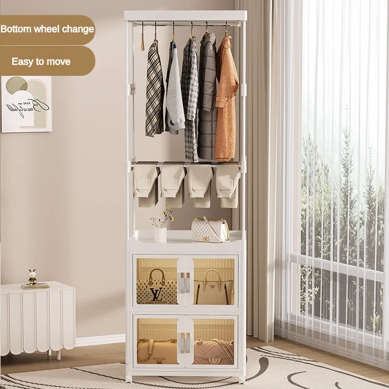 Portable Closet Wardrobe, Foldable Clothes Organizer with Cubby Storage, Hanging Rods,Folding Bedroom Armoire ,multifunctional