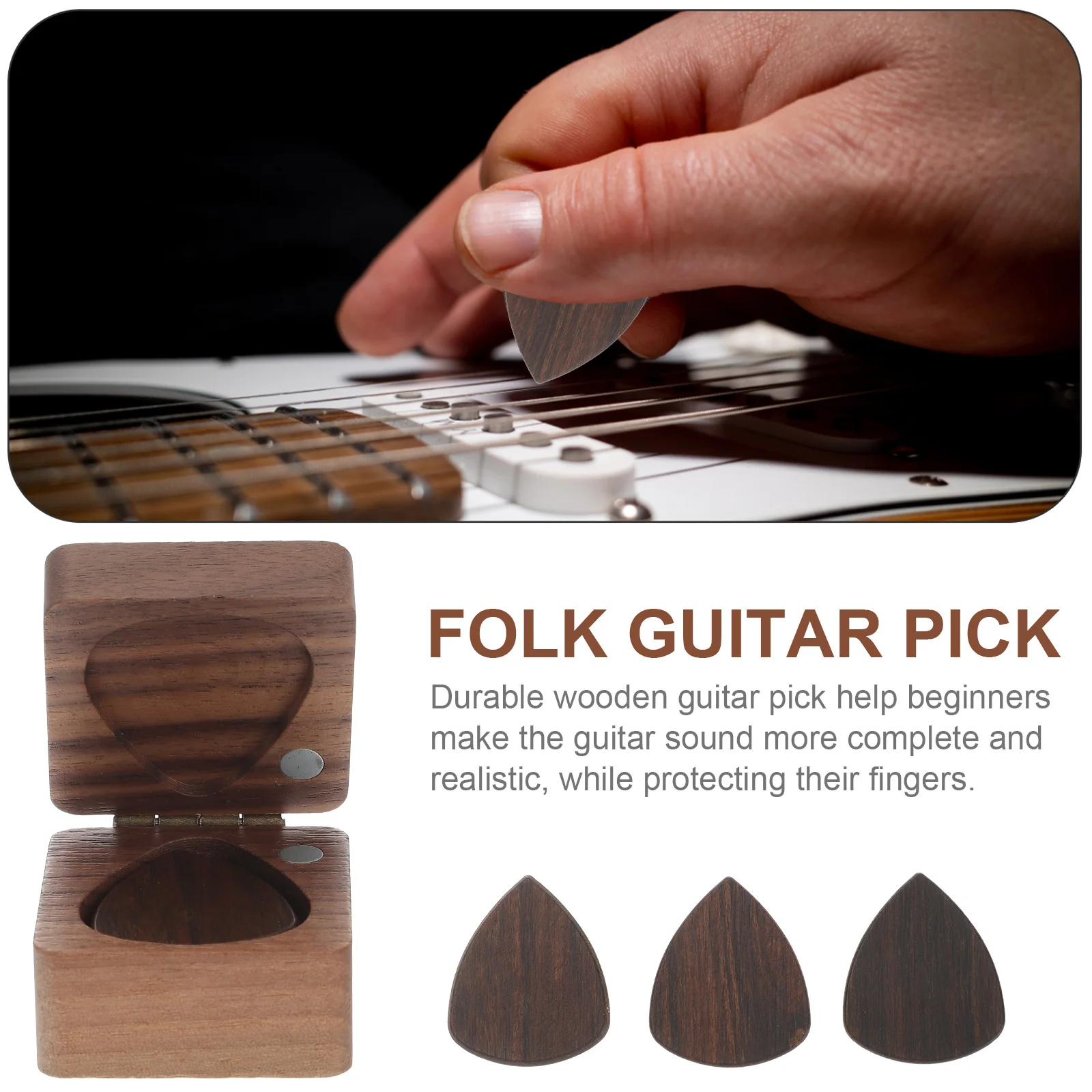 

Pick Storage Box Guitar Picks Electric Plectrum for Acoustic Replace Plectrums Wood Folk