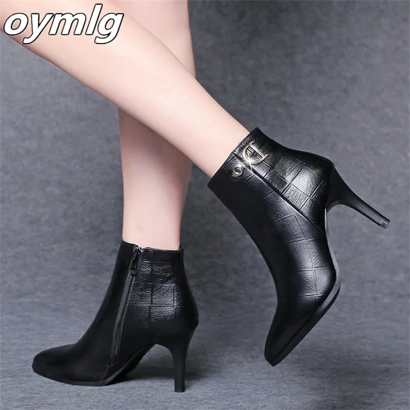 Pointed toe stiletto boots women\'s small heels medium heels high heels new autumn winter single boots fashion women\'s short boot