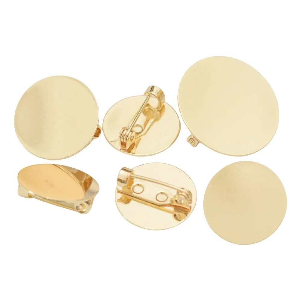 5Pcs 18/20/25mm Gold Circle Plate Brooch Cabochon Base Blanks Tray For DIY Settings Brooch Badge Holder Jewelry Making Findings