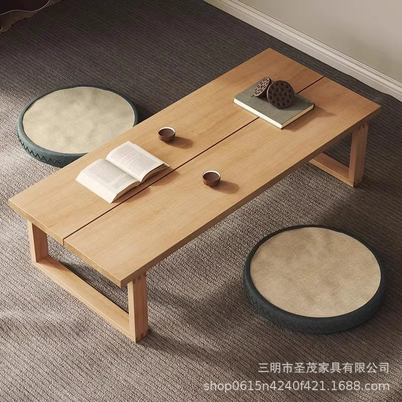 غرفة المعيشة الإبداعية سجل نقر ولسان طاولة القهوة شقة صغيرة غرفة المعيشة طاولة الشاي بسيطة الصلبة الخشب اليابانية حصير