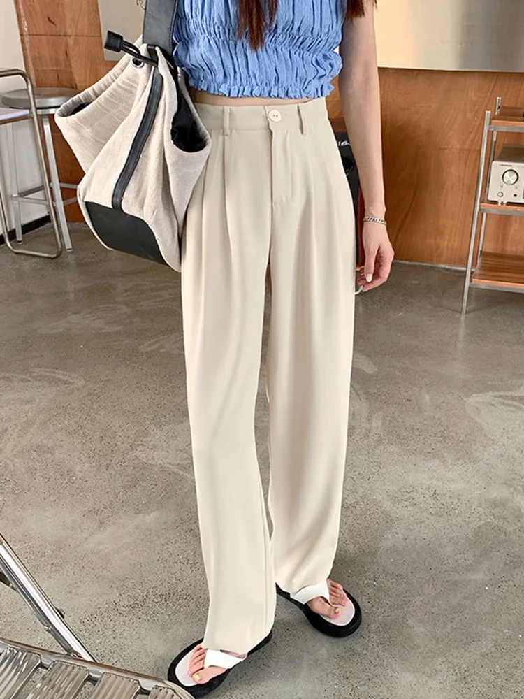 

Summer Wide Leg Pants Elegant Chic Suit Pant Women High Waist Solid Straight Trousers Korean Casual Fashion Loose Spring