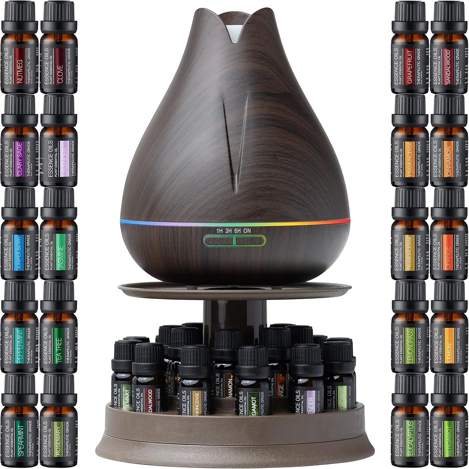 

400ml Ultrasonic Essential Oil Diffuser Gift Set with 20 Oils & Rotating Stand - 4 Timer & 7 Light Settings