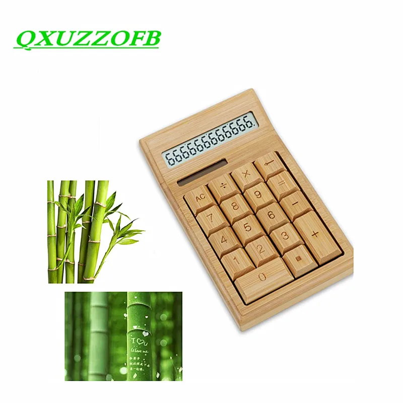 Bamboo Office Calculator Calculate Commercial Tool With Battery Solar Powered 12 Digit LCD Display School Special Gift Christmas