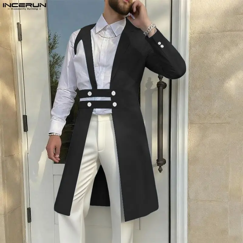 INCERUN Men Irregular Blazer Solid Lapel Long Sleeve Long Style Blazer Streetwear Hollow Out Double Breasted Fashion Male Suit
