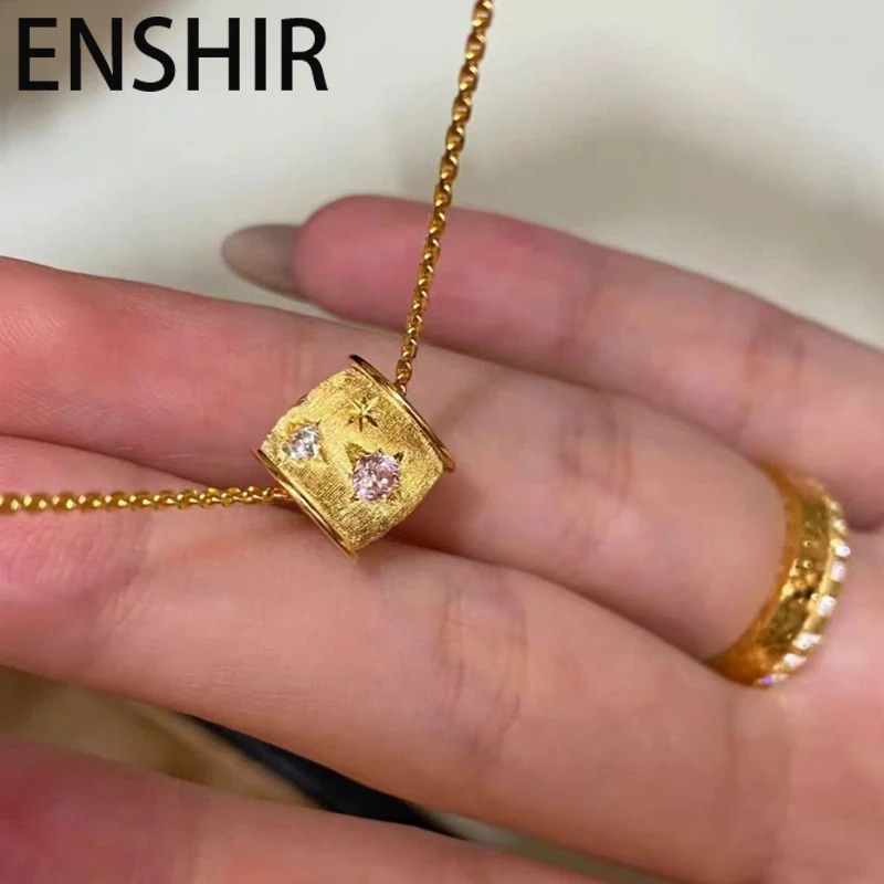 ENSHIR Brushed Geometry Inlaid Star Zircon Necklace For Women Vintage French Clavicle chain Luxury Jewelry Gift Wholesale
