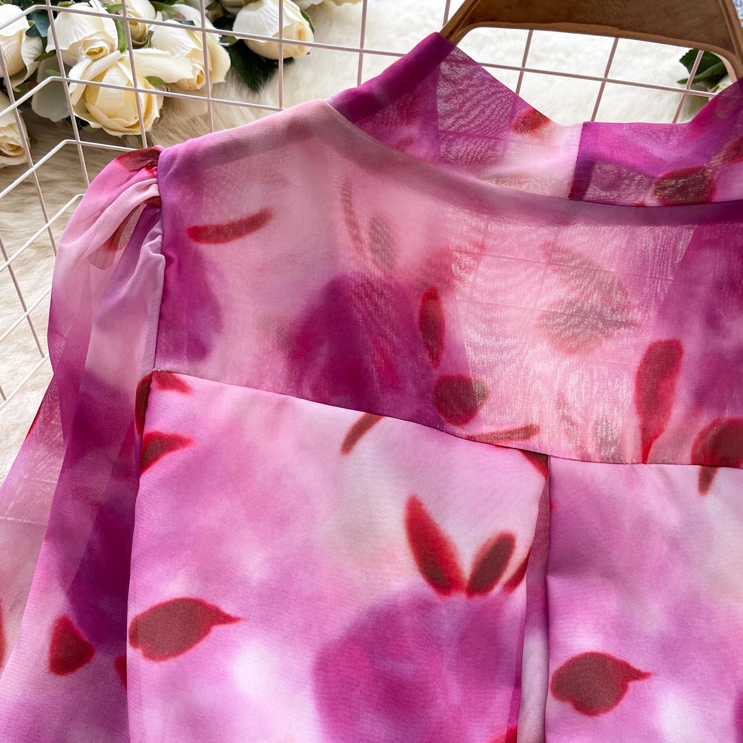 Chic vintage V-neck Ruched print slim Elegant Fairy korean fashion Boho Sundress women clothing mini dress